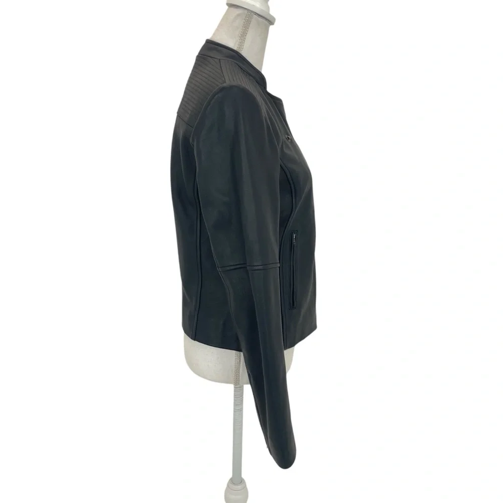 Reiss Lambskin Leather Jacket Medium Black - Picture 4 of 16